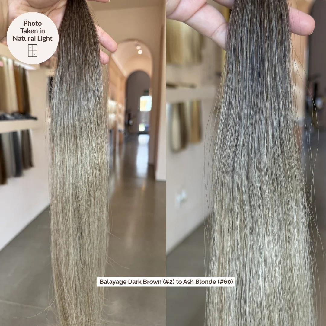 Balayage Dark Brown (#2) to Ash Blonde (#60C) 100g Weft