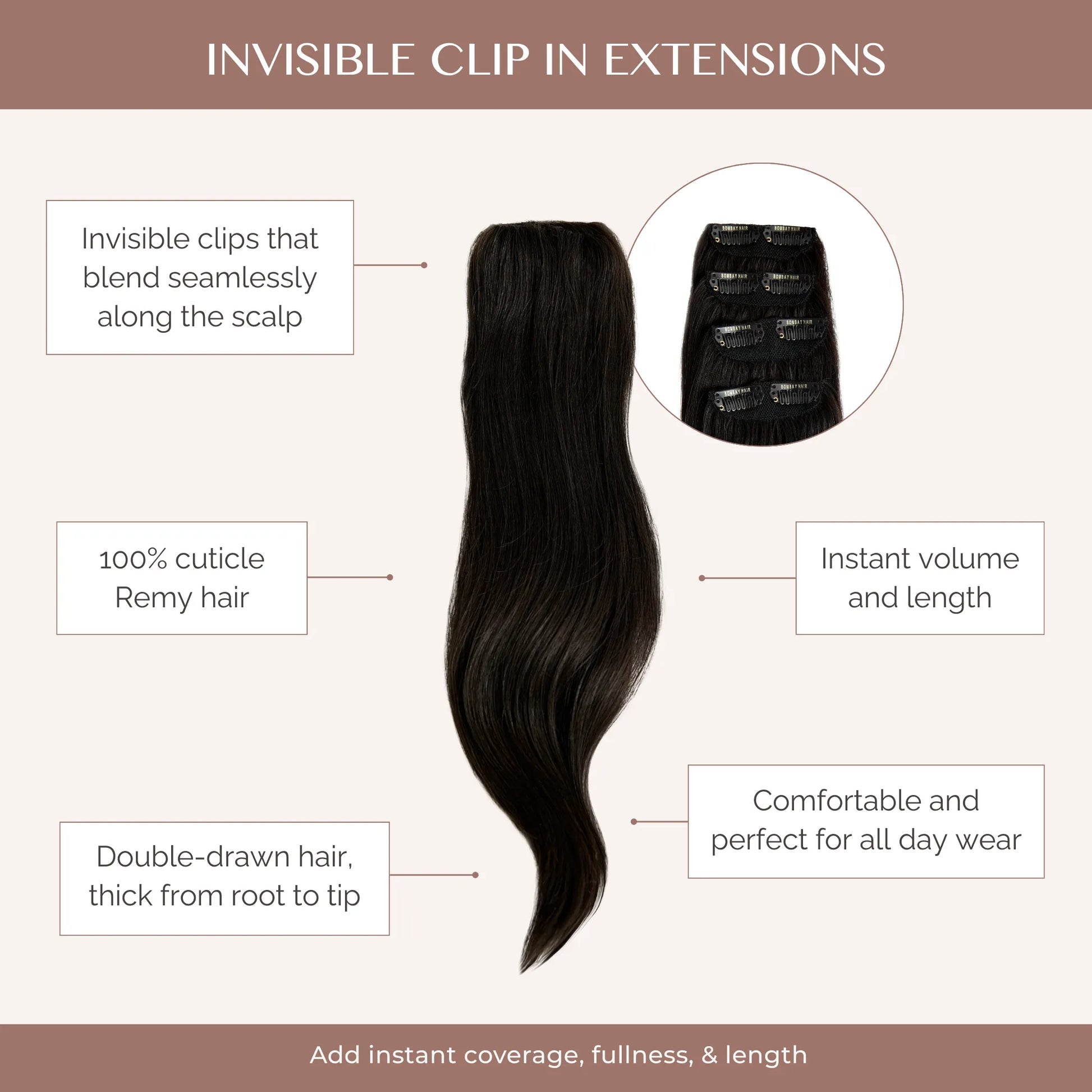 Medium Brown (2B) Invisible Clip-ins