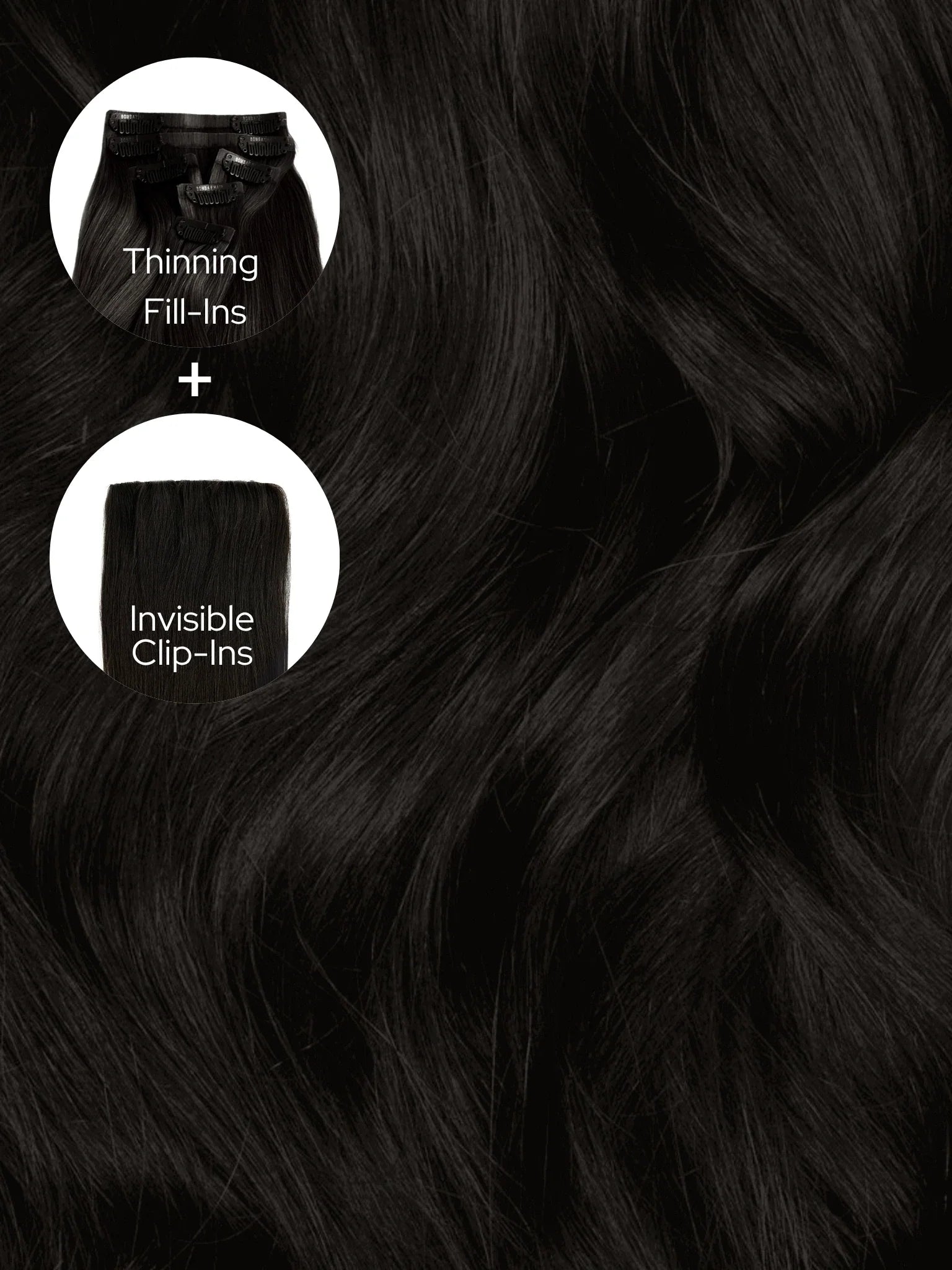Off Black (1B) Thinning Hair and Invisible Clip-Ins Bundle