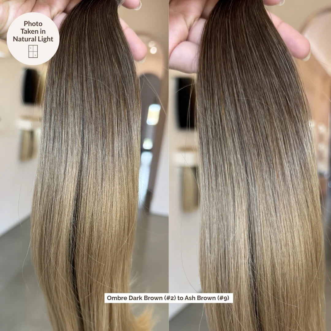 Ombre - Dark Brown (#2) to Ash Brown (#9) 20" Keratin Tip