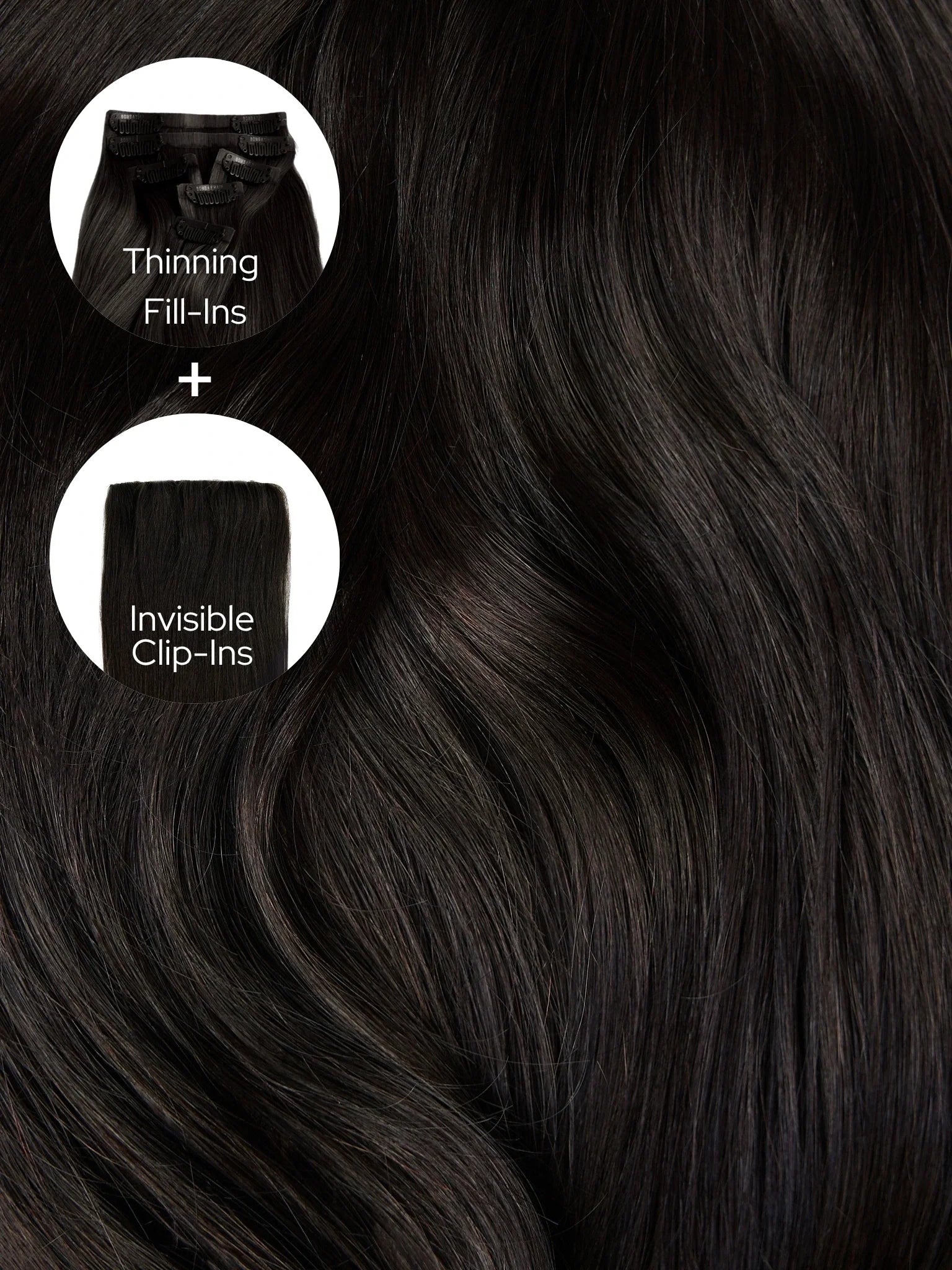 Soft Black (1C) Thinning Hair and Invisible Clip-Ins Bundle
